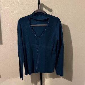 Tahari Deep Blue Ribbed Sweater